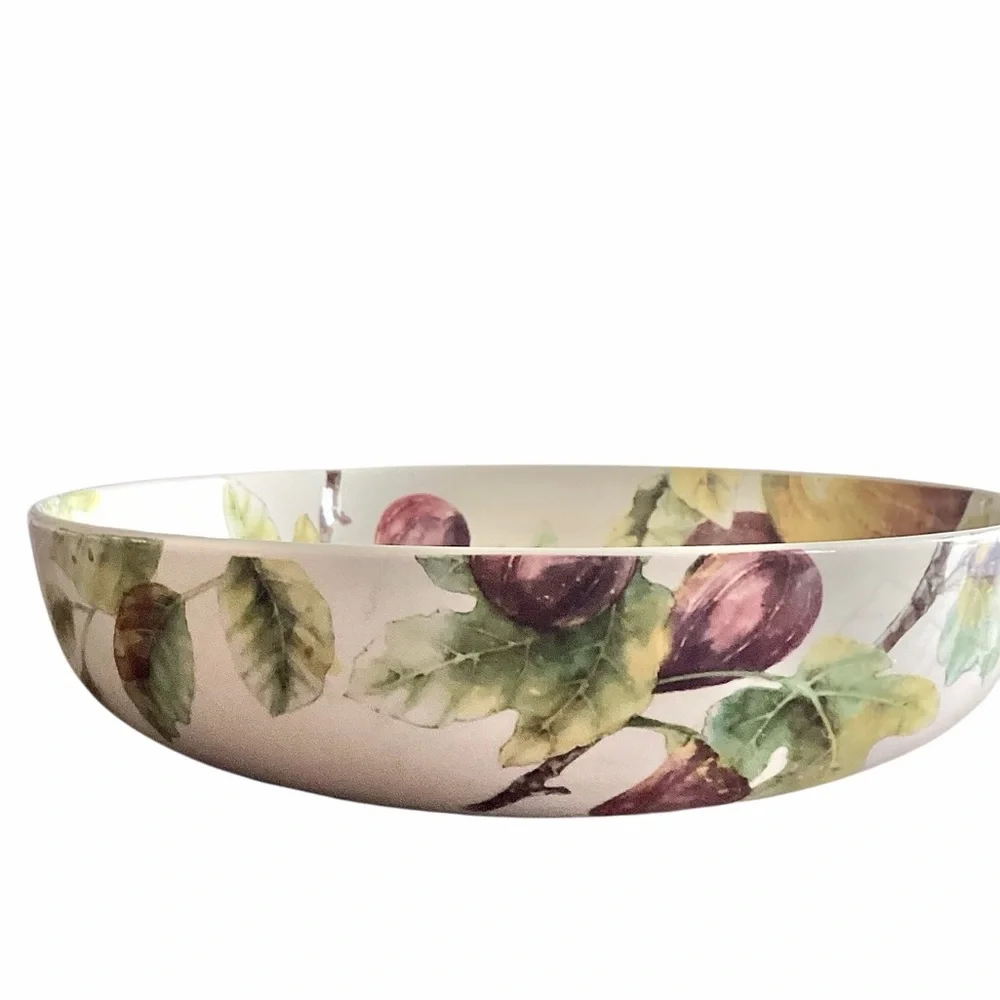 Pier 1 Fruit Motif Large White Serving Bowl Green, Yellow, Red, Purple Accents